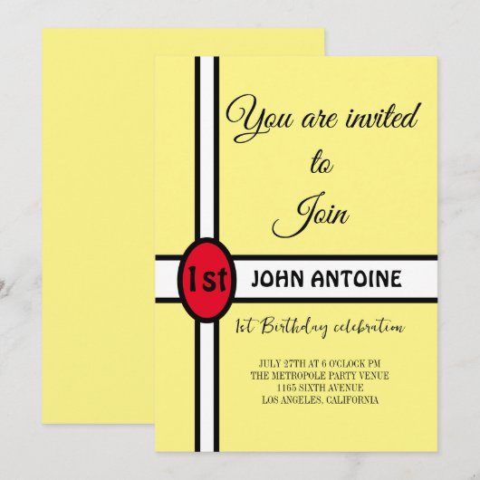 Eenvoudig geel Modern Elegant 1e Verjaardagsfeest Kaart (Voorkant / Achterkant)