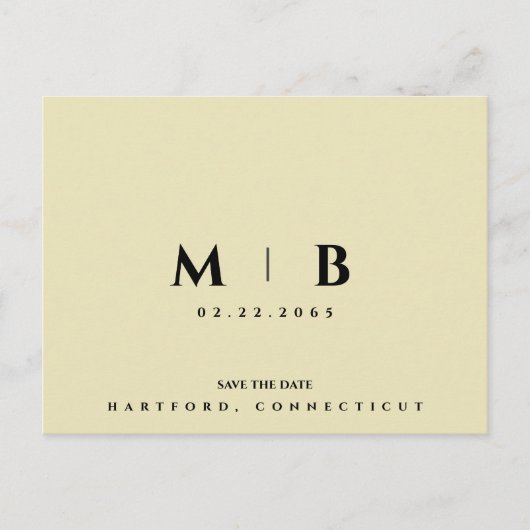 Eenvoudig Geel Monogram Bruiloft Bewaar de Datum Briefkaart (Voorkant)