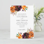 Eenvoudig geel Paars Burgundy Floral Fall Wedding Kaart (Staand voorkant)