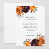 Eenvoudig geel Paars Burgundy Floral Fall Wedding Kaart (Voorkant / Achterkant)