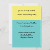 Eenvoudig Geel Pool Blue Birthday Party restaurant Kaart (Voorkant)