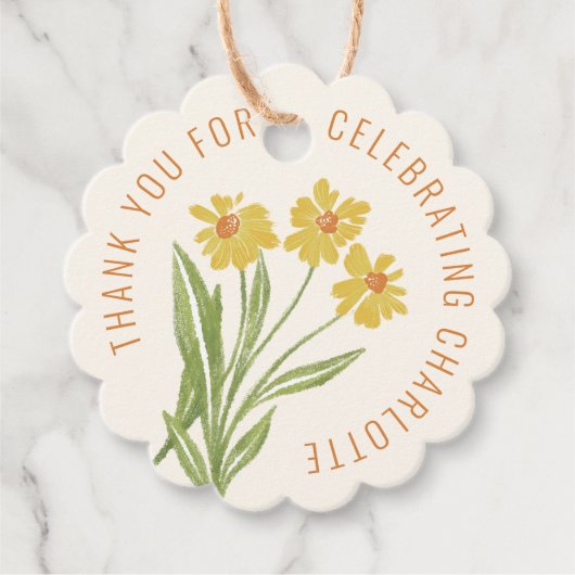 Eenvoudig geel Wildflower verjaardagsgunst Label (Voorkant)