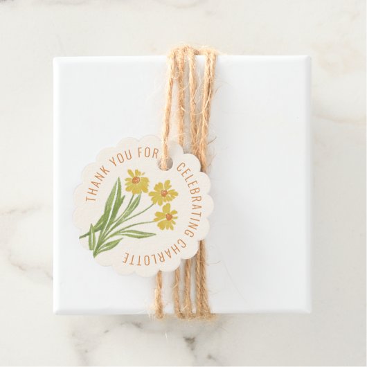 Eenvoudig geel Wildflower verjaardagsgunst Label (In situ)