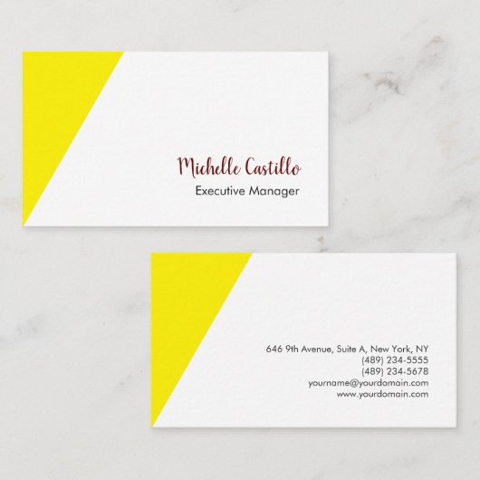 Eenvoudig geel wit minimalistisch handgeschreven visitekaartje (Voorkant / Achterkant)