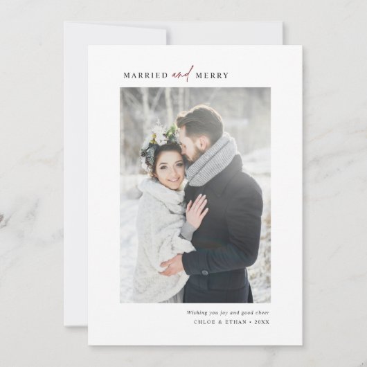 Eenvoudig gehuwd en versierd Pas getrouwd Foto Feestdagenkaart (Voorkant)