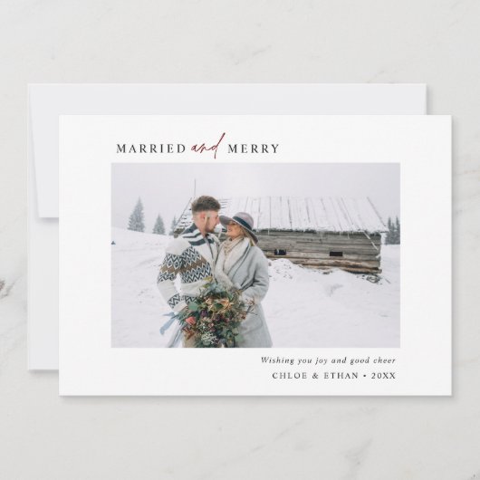 Eenvoudig gehuwd en vrolijk Pas getrouwd Foto land Feestdagenkaart (Voorkant)