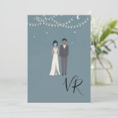 Eenvoudig geïllustreerd Afro-Amerikaans koppel Save The Date (Staand voorkant)