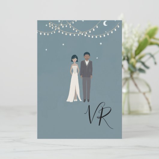 Eenvoudig geïllustreerd Afro-Amerikaans koppel Save The Date (Staand voorkant)