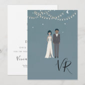 Eenvoudig geïllustreerd Afro-Amerikaans paar Save The Date (Voorkant / Achterkant)