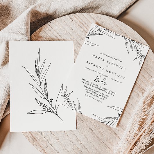 Eenvoudig geïllustreerd gebladerte Spaanse bruilof Kaart