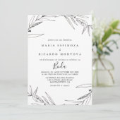 Eenvoudig geïllustreerd gebladerte Spaanse bruilof Kaart (Staand voorkant)