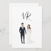 Eenvoudig geïllustreerd paar marineblauw pak save the date (Voorkant / Achterkant)