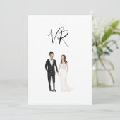 Eenvoudig Geïllustreerd Paar Zwart Pak Save The Date (Staand voorkant)