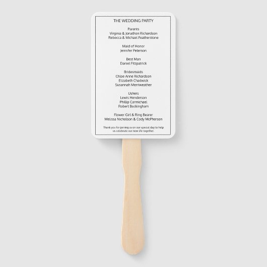 Eenvoudig Geïnitialiseerd Huwelijksprogramma Zwart Handwaaier (Achterkant)