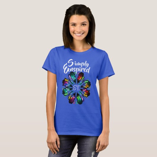 Eenvoudig geïnspireerd kleurrijke bloemen vlinders t-shirt (Voorkant volledig)
