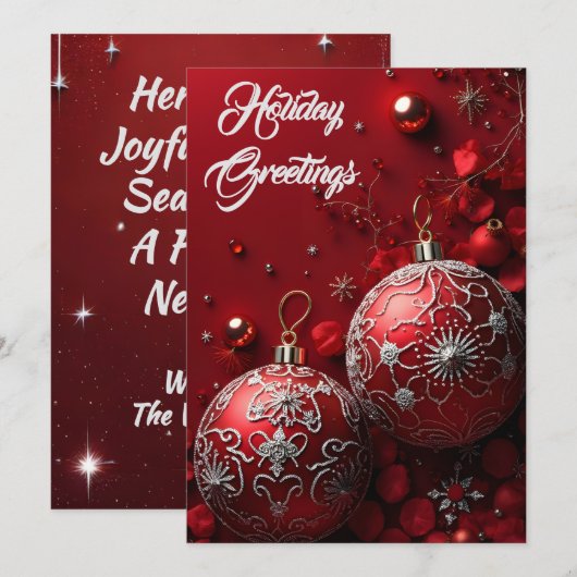 Eenvoudig geïnspireerd rood  strass feestdagenkaart (Voorkant / Achterkant)