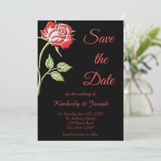 Eenvoudig gekleurd Roos Save The Date (Staand voorkant)