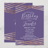 Eenvoudig gelaagd Roos Gold Violet Birthday Party Kaart (Voorkant / Achterkant)
