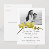 Eenvoudig gele orchidee foto Weddenschap Save the  Aankondigingskaart (Voorkant / Achterkant)