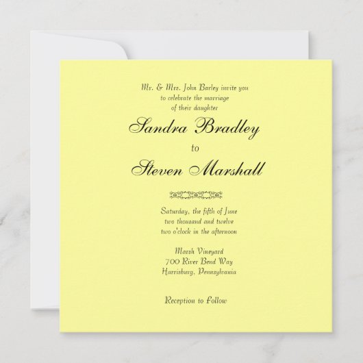 Eenvoudig gele uitnodiging voor bruiloft (Voorkant)