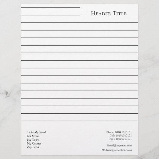 Eenvoudig gelijnd op maat briefhoofd (Voorkant)