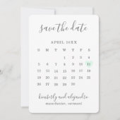 Eenvoudig geluid met groene hartkalender save the date (Voorkant)