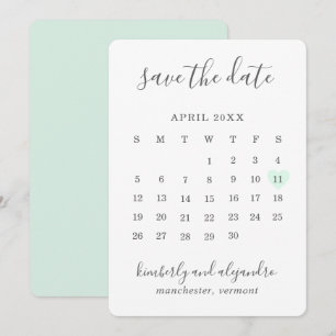 Eenvoudig geluid met groene hartkalender save the date