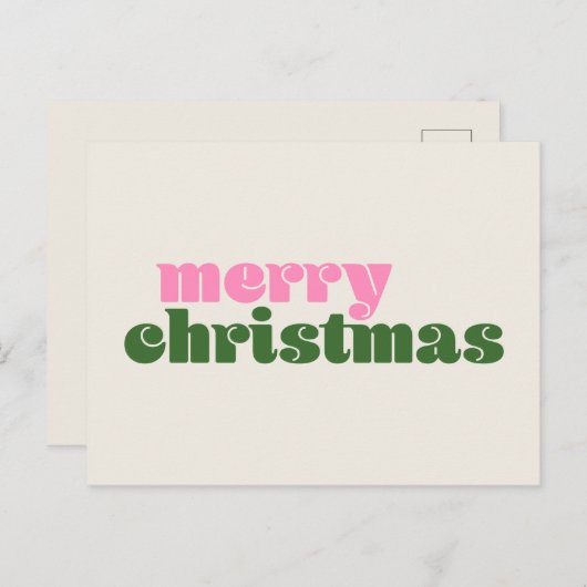 Eenvoudig geluid Retro Roze Groene Kerst Briefkaart (Voorkant / Achterkant)