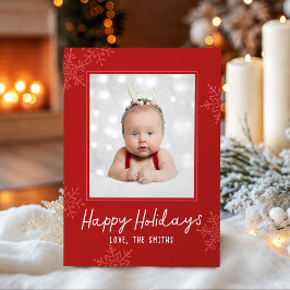 Eenvoudig Gelukkig Kerst Script Sneeuwvlokken Foto Feestdagenkaart