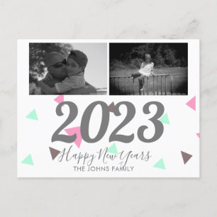 Eenvoudig Gelukkig Nieuwjaar 2023 Roze Confetti Briefkaart