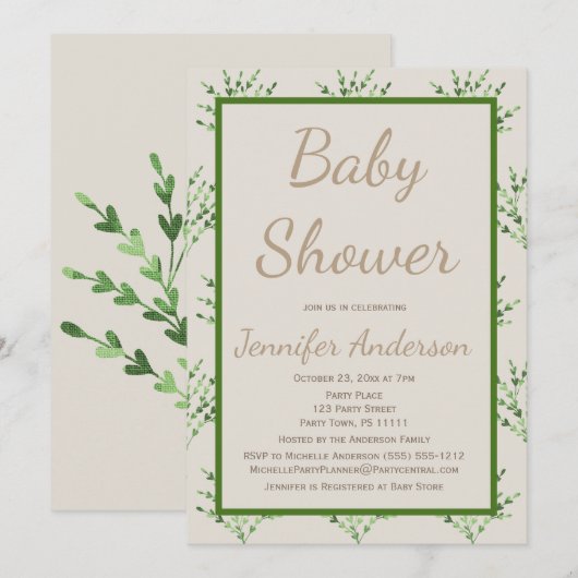 Eenvoudig Gender Neutraal Groen Tan Baby shower Kaart (Voorkant / Achterkant)