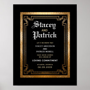 Eenvoudig Geometrisch gouden zwarte bruiloft Poster