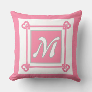 Eenvoudig, geometrisch, patroon, roze, grijs kussen
