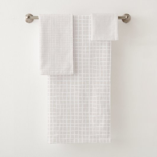Eenvoudig geometrisch raster beige wit neutraal da bad handdoek (Insitu)