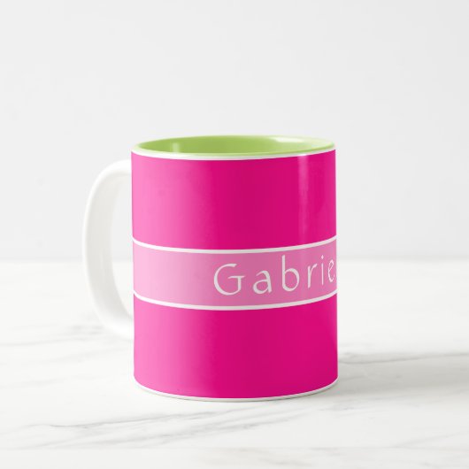 Eenvoudig gepersonaliseerd hot pink tweekleurige koffiemok (Voorkant links)