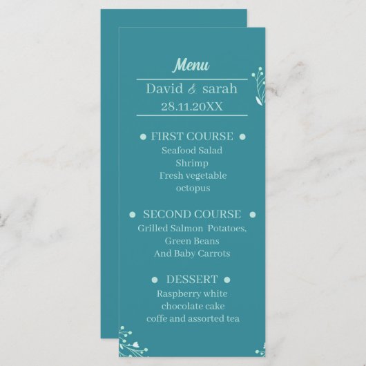 Eenvoudig gepersonaliseerd huwelijksdiner menu (Voorkant / Achterkant)