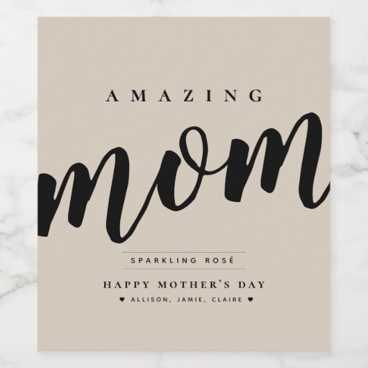 Eenvoudig gepersonaliseerd, modern Moederdag Wijn Etiket (Enkel label)