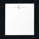 Eenvoudig Gepersonaliseerd Monogram en Naam in Lav Notitieblok<br><div class="desc">Eenvoudig Gepersonaliseerd Monogram en Naam in het Notitieblok van de Lavender</div>