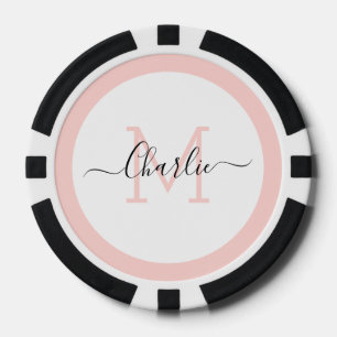 Eenvoudig gepersonaliseerd monogram en naam poker chips