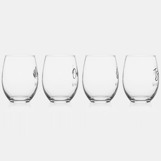 Eenvoudig gepersonaliseerd script naam bruidsmeisj wijnglas zonder voet (Rechts)