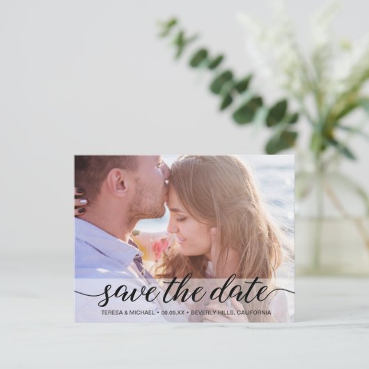 Eenvoudig gepersonaliseerd Sla de datumscriptfoto Briefkaart (Staand voorkant)