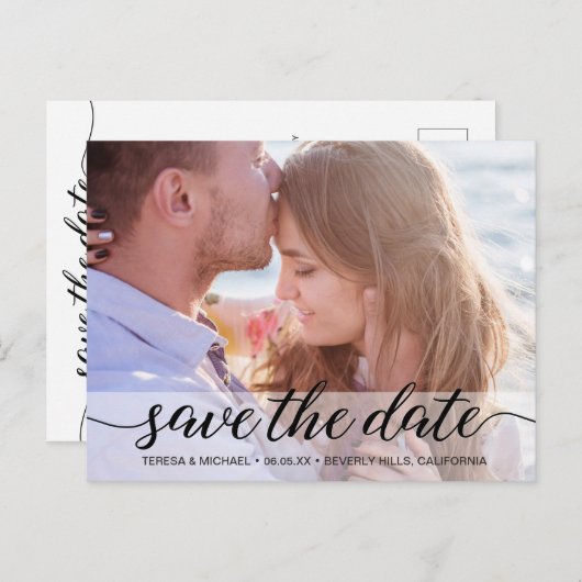 Eenvoudig gepersonaliseerd Sla de datumscriptfoto  Briefkaart (Voorkant / Achterkant)