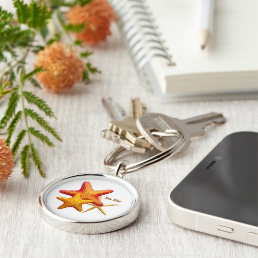 Eenvoudig gepersonaliseerd Starfish Sleutelhanger (Zijkant)