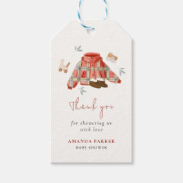 Eenvoudig geruite winterkleding Baby shower dank u Cadeaulabel