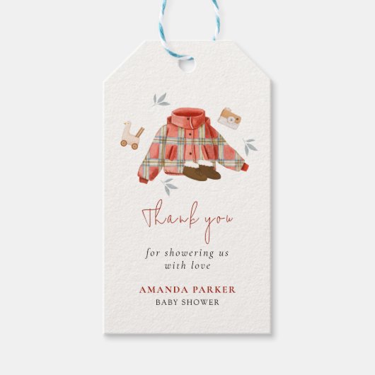 Eenvoudig geruite winterkleding Baby shower dank u Cadeaulabel (Voorkant)
