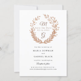 Eenvoudig geschept golden foliage monogram. bruilo save the date