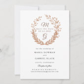 Eenvoudig geschept golden foliage monogram. bruilo save the date (Voorkant)