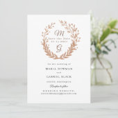 Eenvoudig geschept golden foliage monogram. bruilo save the date (Staand voorkant)