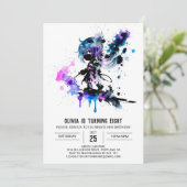 Eenvoudig geschilderd Ninja Digitaal Meisje Verjaa Kaart (Staand voorkant)