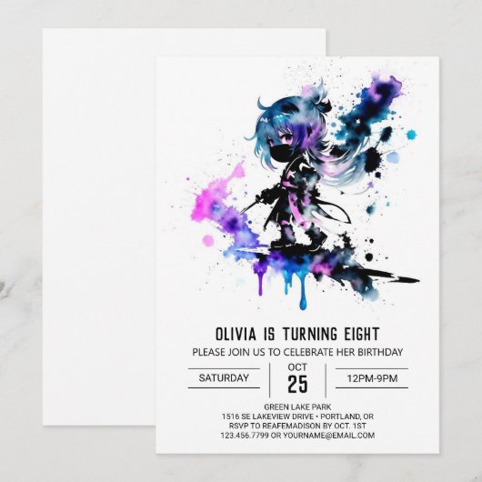 Eenvoudig geschilderd Ninja Digitaal Meisje Verjaa Kaart (Voorkant / Achterkant)